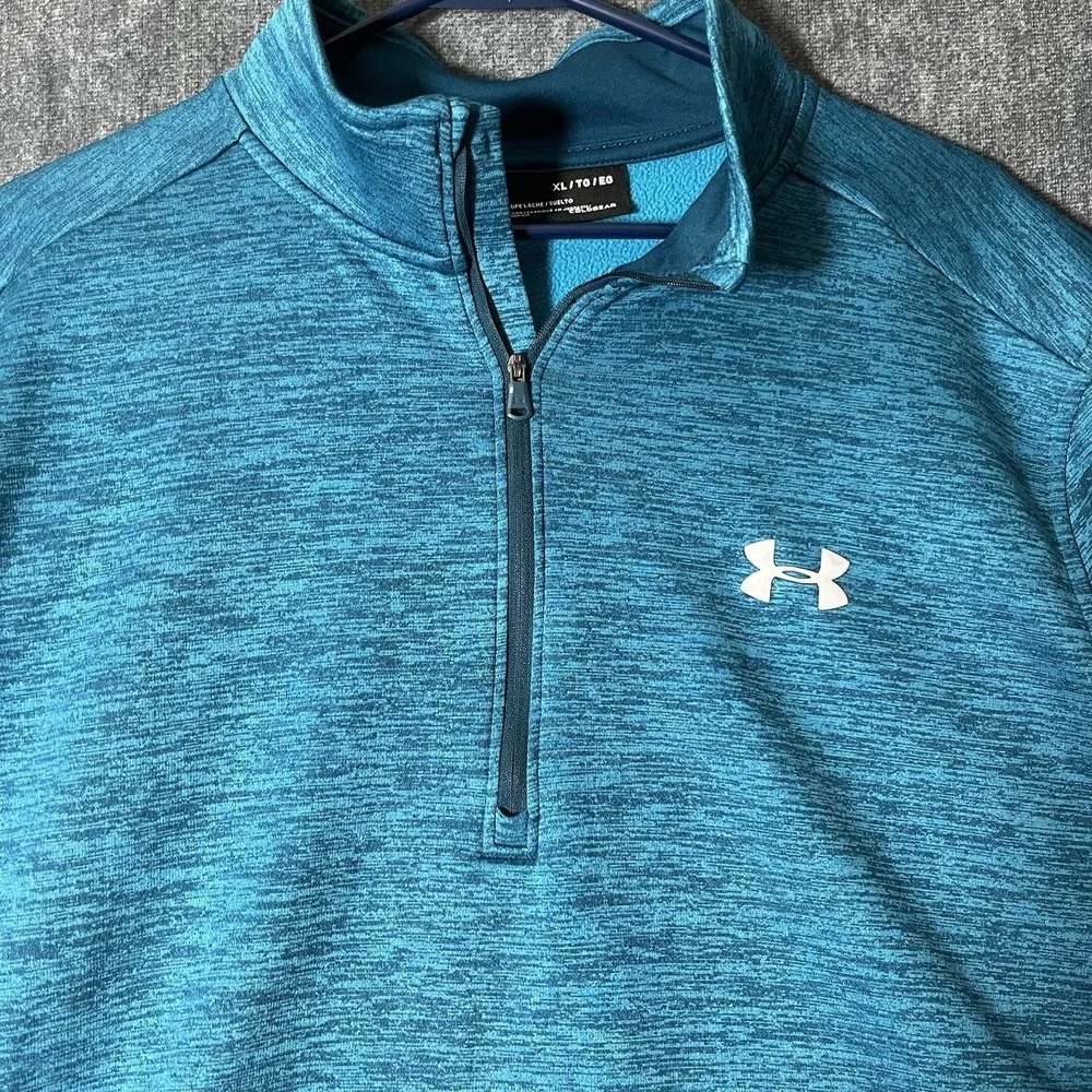 Under Armour ColdGear Men's XL Blue Heather 1/4 Zip Mock Neck Fleece Pullover